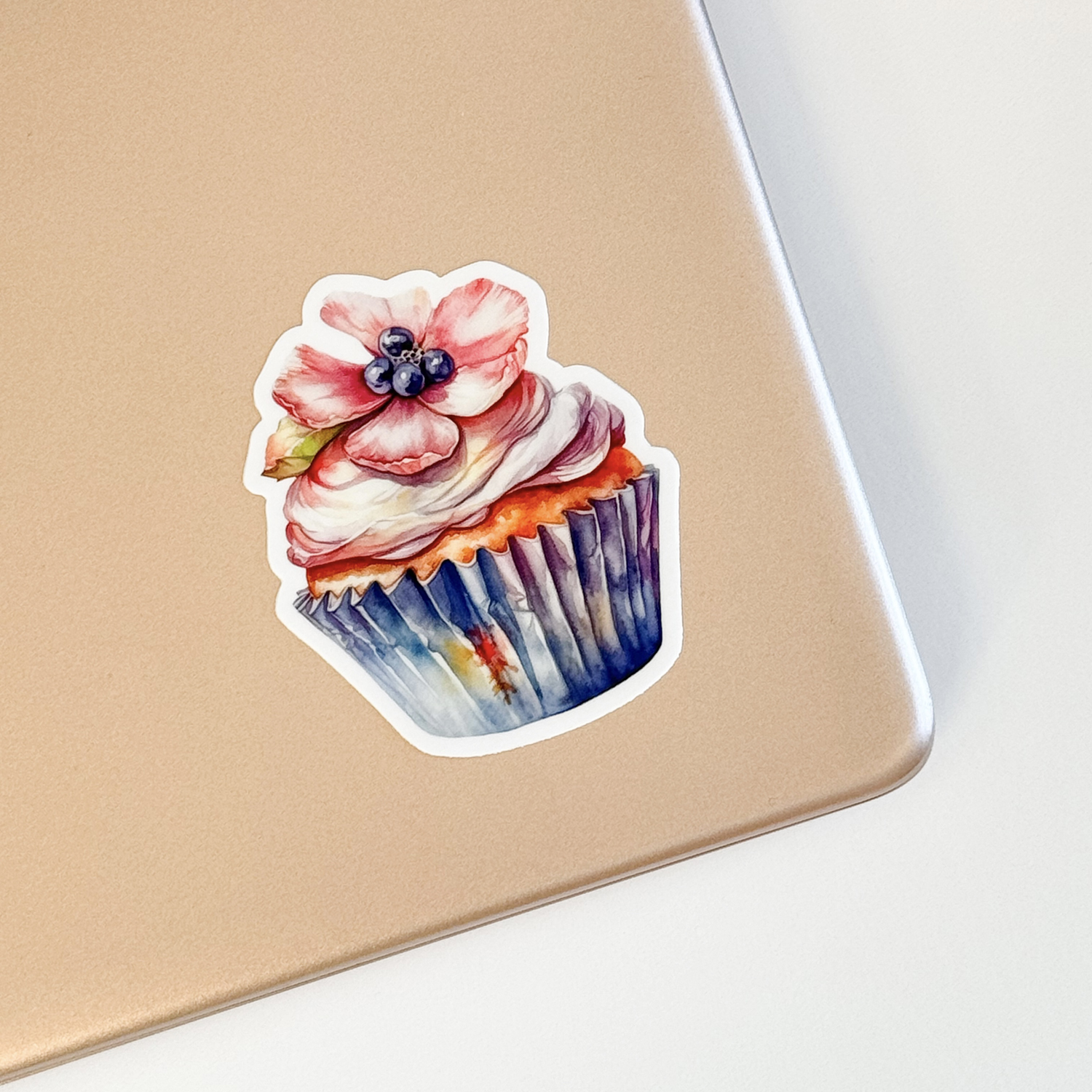 watercolor cupcake sticker on laptop lid