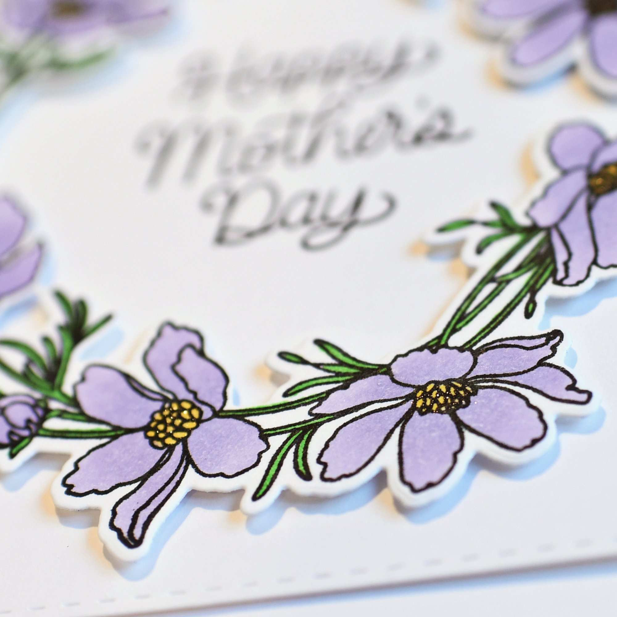 purple flower wreath on a Mother's Day card