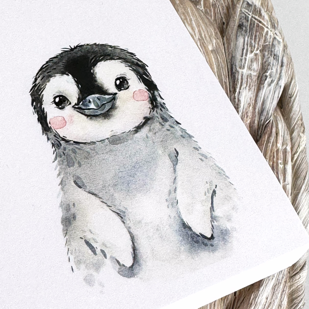 cute watercolor penguin on 4x6 notepad